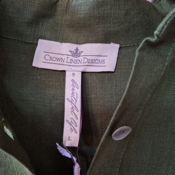 NWT Crown Linen Designs 100% Linen Midi Dress Green Womens Size L - Picture 2 of 8